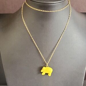 J. Crew Necklace Bright Yellow Hippo Charm Gold Tone Chain Whimsical Signed